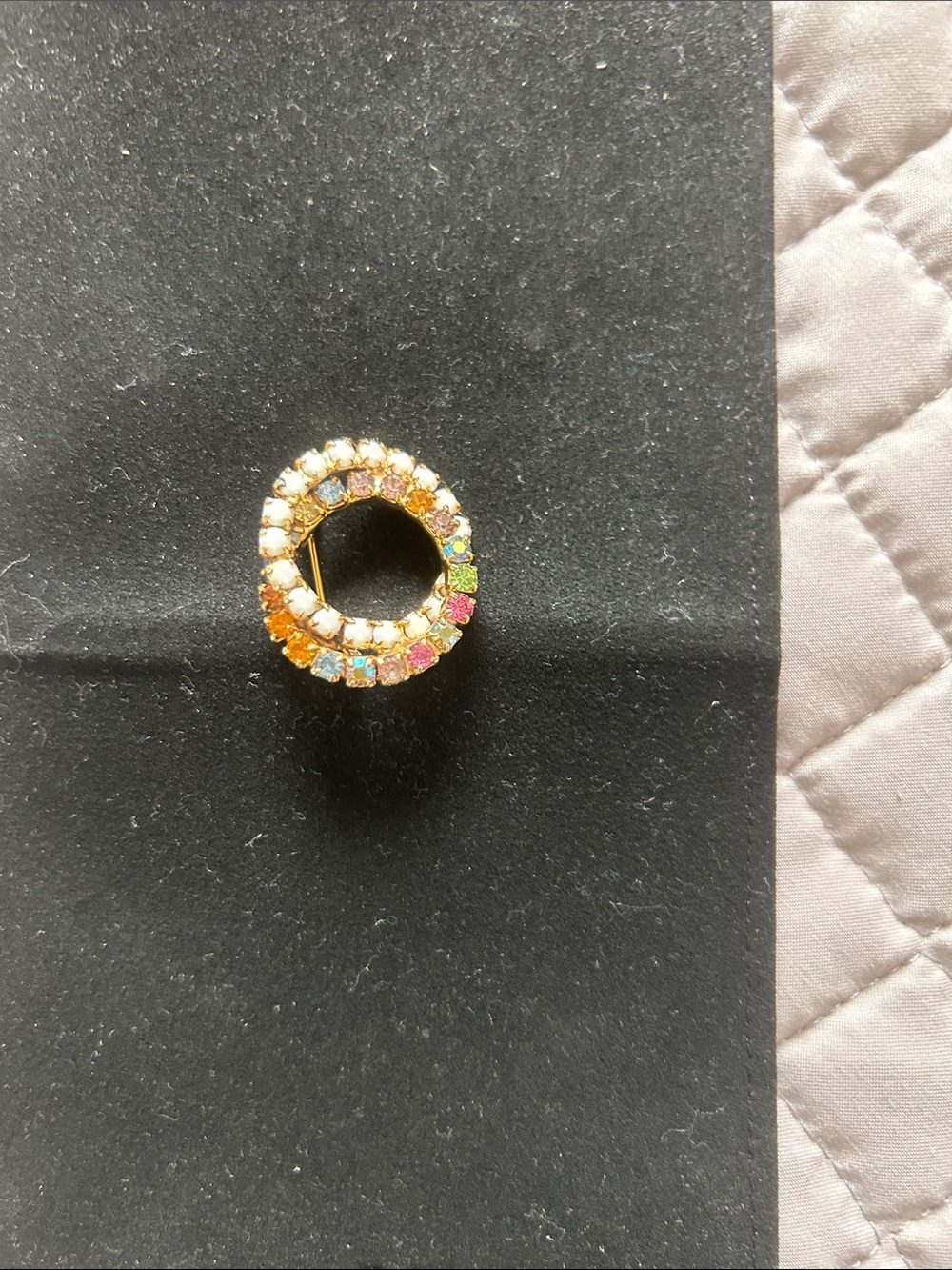 Multicolor Crystal Circle Brooch - Gold Tone